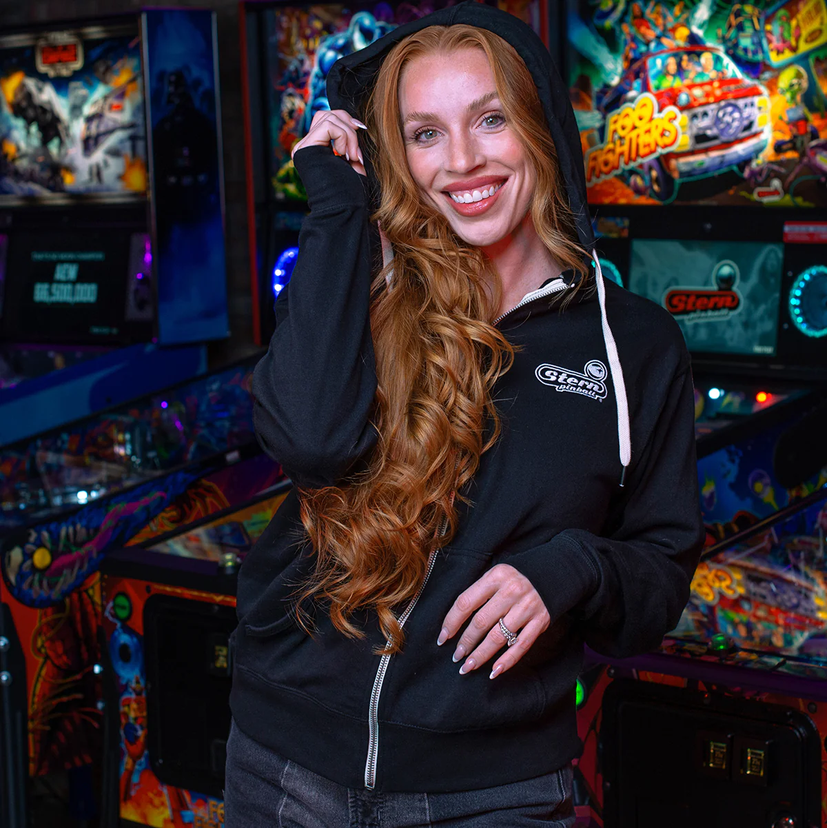 Stern Black Zipper Hoodie w/ thumb holes - Image 2